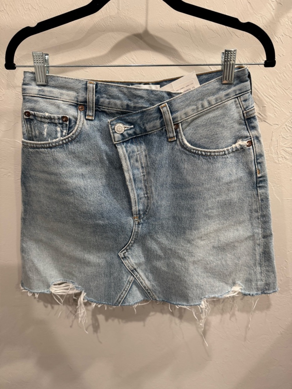 AGOLDE light Wash Distressed Denim Mini Skirt - Women's